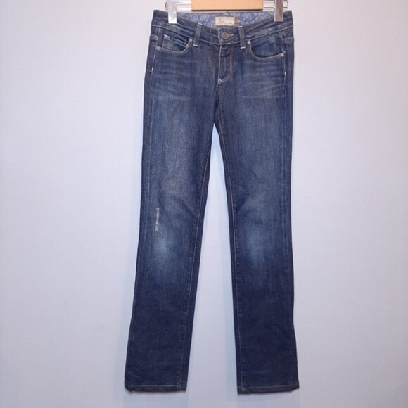 Paige Melrose Jeans Slim Straight Flared Distressed Dark Wash Low Rise Y2K Flaw - Picture 2 of 16